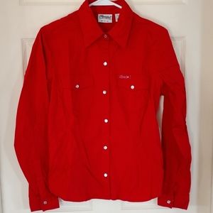 Women's red weatern snap shirt